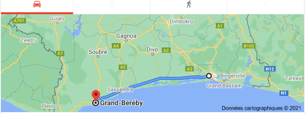 Distance Abidjan Grand bereby